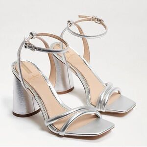 SAM Edelman Kia Strappy Block Heel Sandal in Silver Leather - NWT